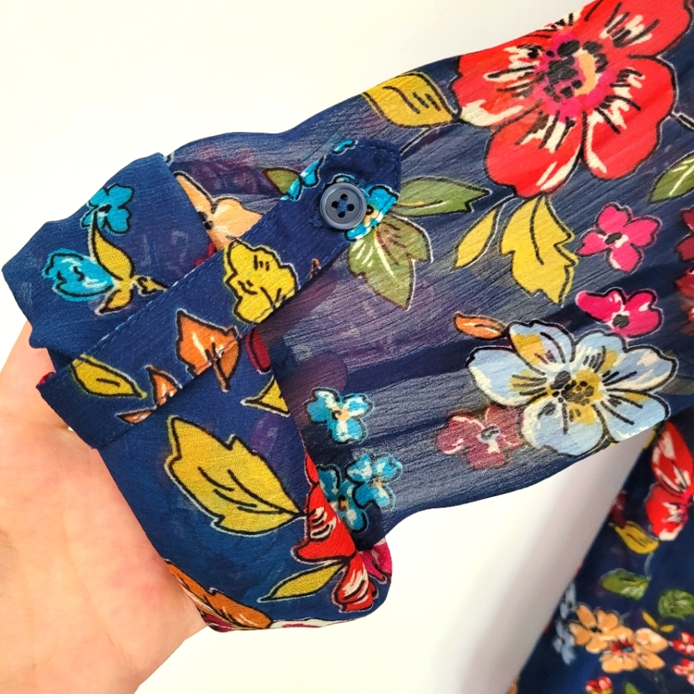 KUT From Kloth |  Navy Sinclair Chiffon Floral Blouse - Picture 5 of 6